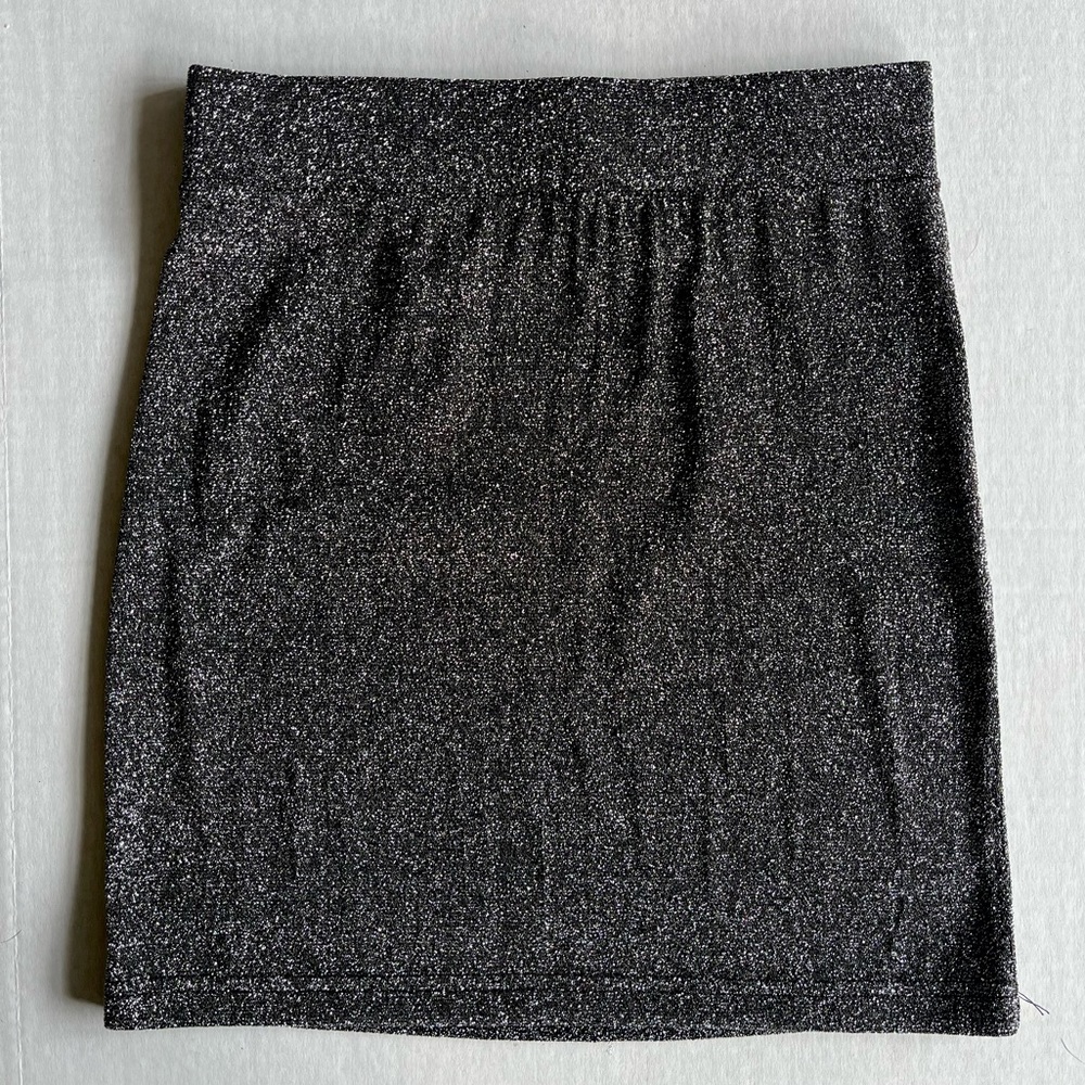 Black Silver Glitter Sparkly Stretch Mini Skirt